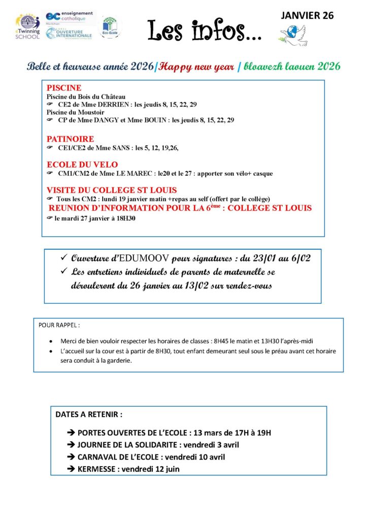 Les infos de Janvier 2026